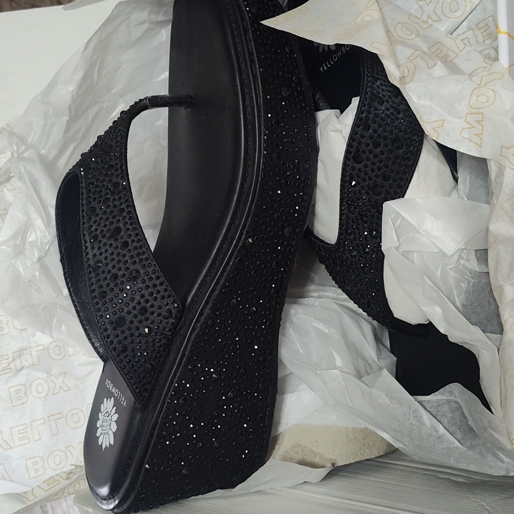 Yellow Box Black Sparkle Wedge Sandals - Picture 2 of 5